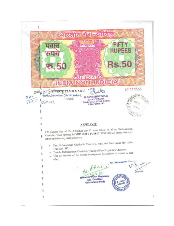 Affidavit – The Ooty Public School